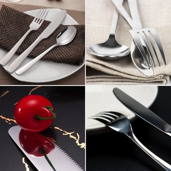 Deleca 8 Person Cutlery Set (48 pieces) - Spoons, Knives, Forks & Steak Knives - Lavable au lave-vaisselle - Silver/Stainless Steel