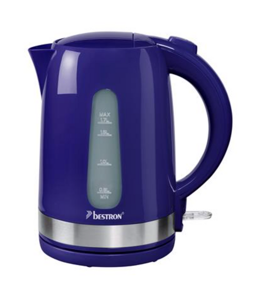 Bouilloire électrique Bestron AWK200SPNDB - 1,7 L - 2 200 W - 21,7 x 15,5 x 24,5 cm - Bleu marine