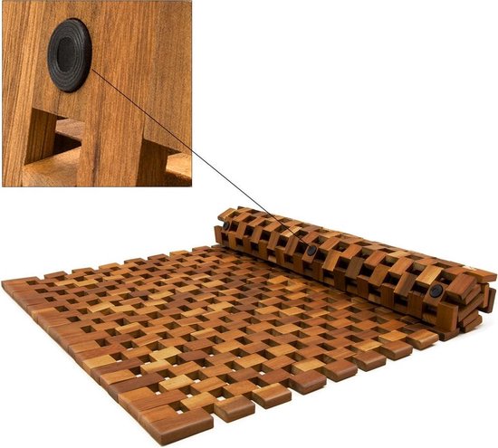 Tapis de bain - Bois d'acacia antidérapant Block Pattern 80x50cm - certifié FSC