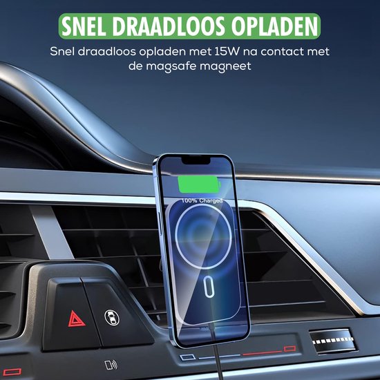 Travelhawk Magsafe Phone Holder Car - Convient à l'iPhone 11/12/13/14/15 - Chargeur sans fil - Supports de téléphone pour la voiture - Support Magsafe pour la voiture - Magnétique - Tableau de bord - Noir