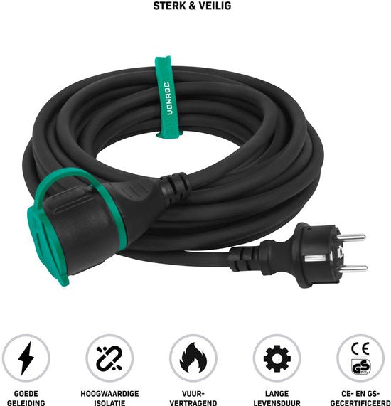 VONROC PRO Câble d'extension 10m - IP44 - Câble néoprène H07RN-F 3x1,5 mm² - Attache de câble incluse (câble d'extension)