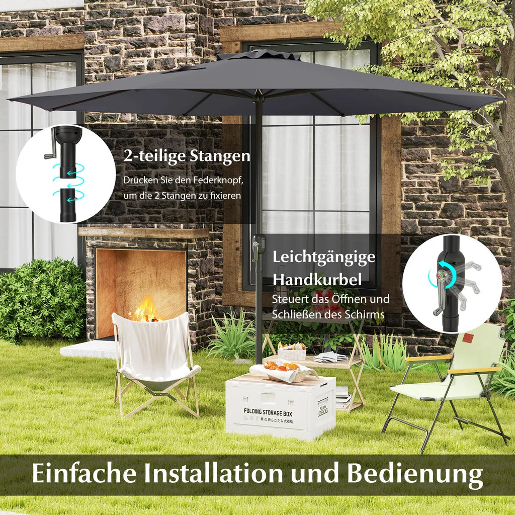 Parasol de jardin Coast 350 cm - Anthracite - Avec cordon et 8 baleines métalliques
