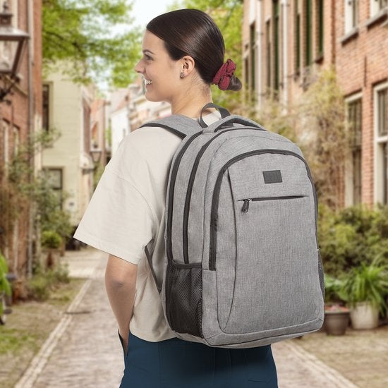 TRVLMORE Sac à dos - 36L - 17.3 inch - Sac à dos pour ordinateur portable - Sac d'école - Unisexe - Gris anti-éclaboussures