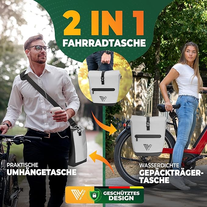 MIVELO Pannier - Imperméable & Incl. Compartiment pour ordinateur portable & Bandoulière - 20 litres - Réfléchissant