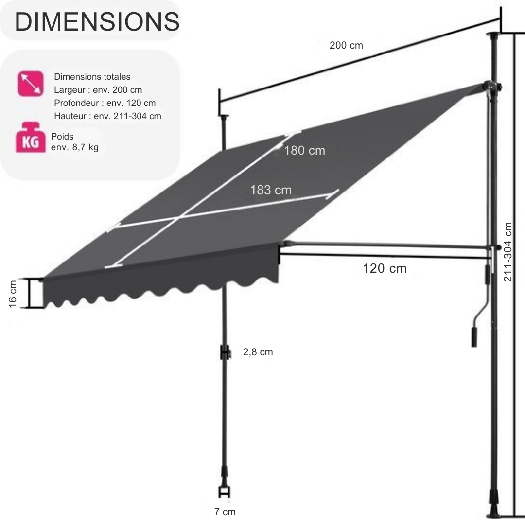 Store à pinces, Tectake, store réglable, 200 x 180 cm, noir gris, 404959
