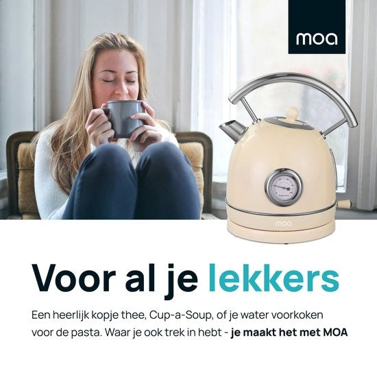 Bouilloire électrique - MOA Retro - 2200W – 1,8 L – Acier inoxydable – Crème pastel
