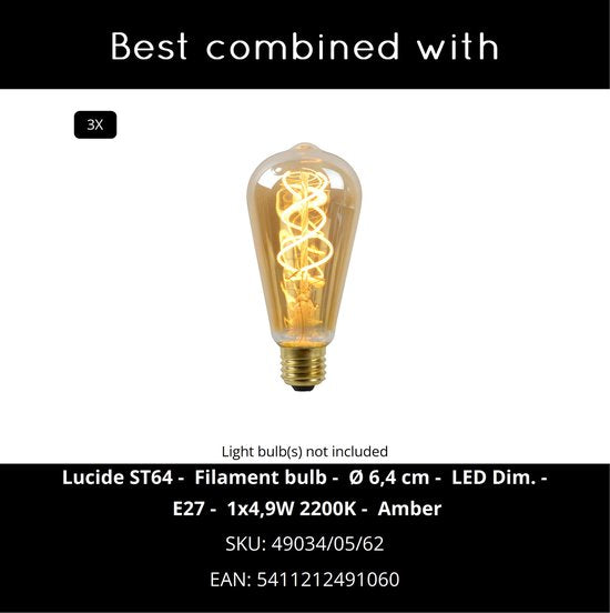 Lucide MEDINE - Lampe suspendue - Ø 46 cm - 3xE27 - Opale