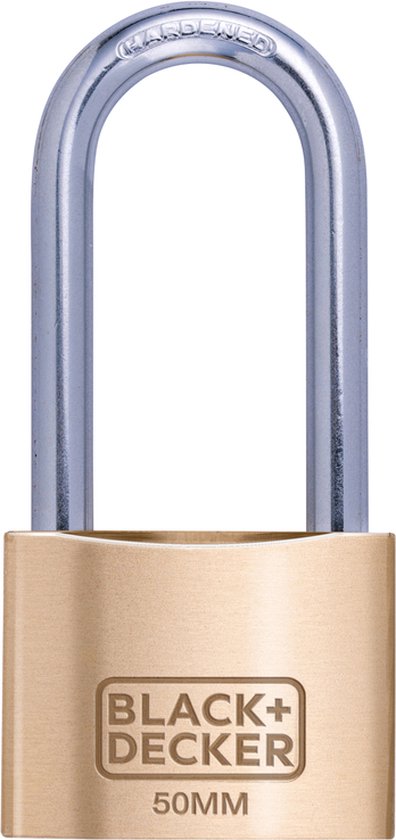 BLACK+DECKER Cadenas - 50mm - Anse longue - 3 clés incluses - Serrure en laiton massif