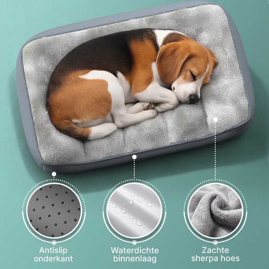 CozySense® Coussin orthopédique pour chien 75x45 cm Taille M - Imperméable et lavable - Coussin de banc et lit pour chien - Tissu Sherpa ultra doux - Gris & Anthracite
