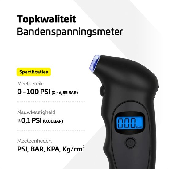 Garpex® Tyre Pressure Gauge - Manomètre pour pneus - Lampe de poche intégrée - Numérique - Manomètre