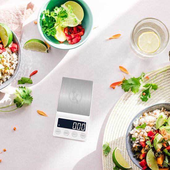 Kitchenwell digital mini precision kitchen scale white - 0.01 to 200 grams - 14.2 x 7.5 cm - balance de poche à piles - balance de cuisine
