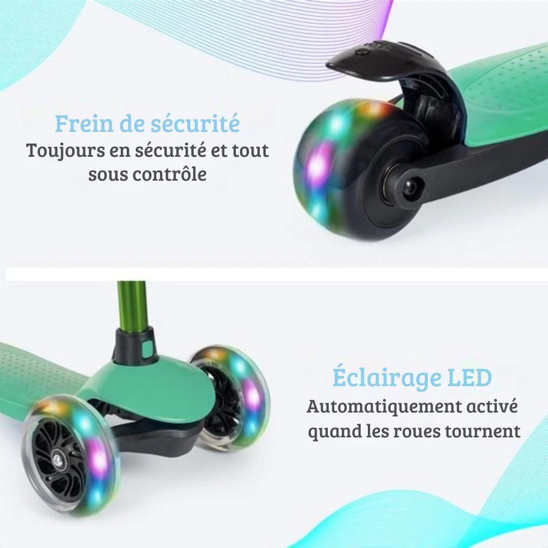 Trottinette enfants - LifeGoods -  2-5 ans - 3 roues LED lumineuses - Hauteur réglable  - Vert