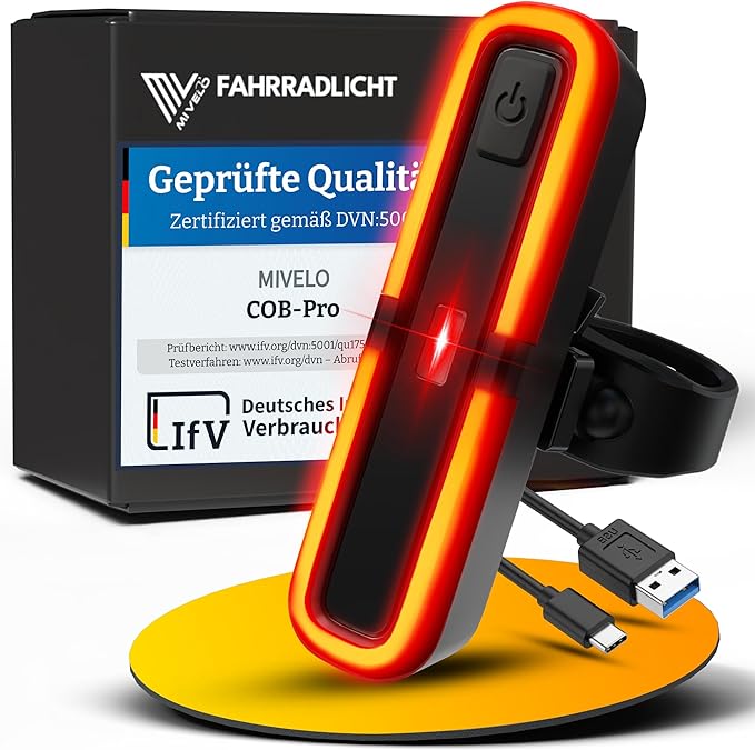 Feu arrière vélo avec indicateur de freinage - feu arrière homologué StVZO avec batterie d'alimentation - feu arrière vélo rechargeable USB-C étanche IPX5 - feu arrière LED pour vélo de route, VTT & gravel bike