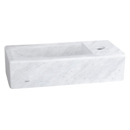 Ensemble de lavabo Differnz Helios - 37,5 x 18,5 x 9,5 cm - Rectangulaire - 1 trou pour robinet - Robinet droit doré mat - Pierre minérale marbrée