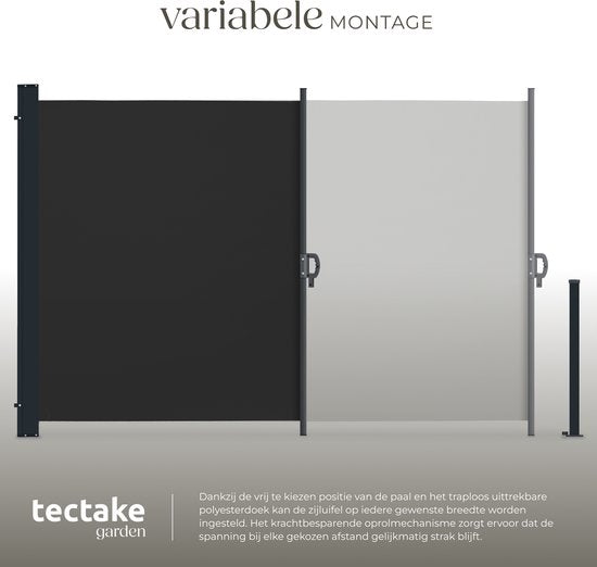 tectake® Pare-vent télescopique avec mécanisme d'enroulement - 300 x 200 cm - Auvent latéral avec armature en aluminium - Pare-soleil - Pare-vue de jardin - Pare-vue noir pour balcon - Pare-vue opaque - Toile de store