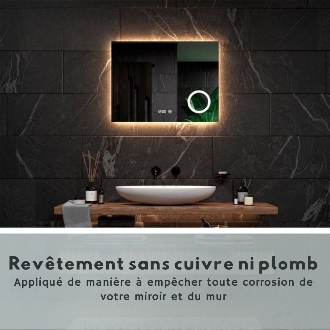 Miroir de salle de bain - Mirlux  - avec éclairage LED et chauffage - rectangulaire - anti-condensation - 80x60CM