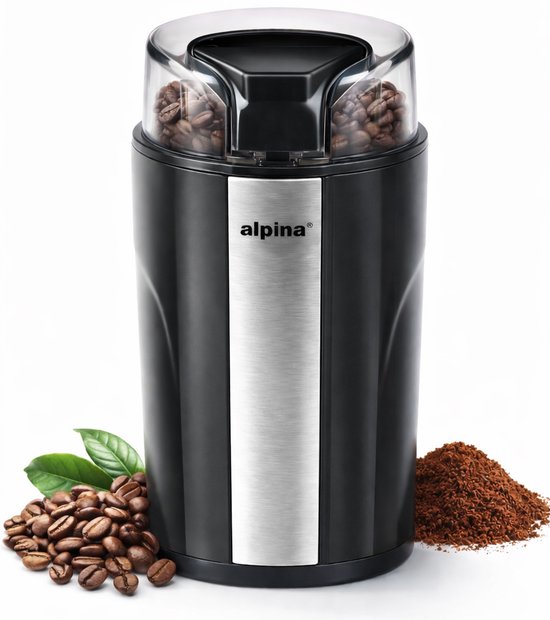 Moulin à café électrique Alpina 200 W - Moulin à café pour 70 g de grains de café - Moulin à grains avec lames en acier inoxydable - Moulin avec verrou de sécurité - Noir