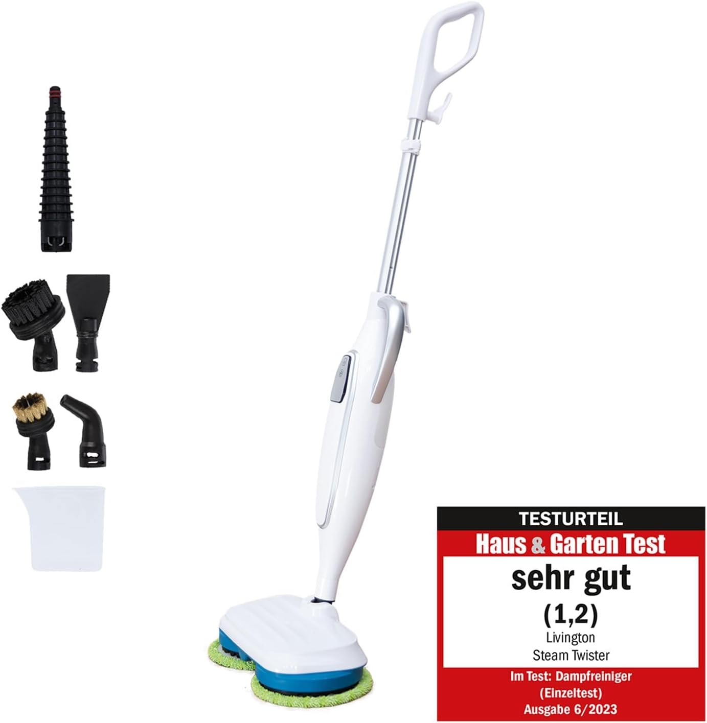 Nettoyeur vapeur et nettoyeur vapeur à main Livington Steam Twister 1 300 W - Blanc - Réservoir d'eau de 330 ml