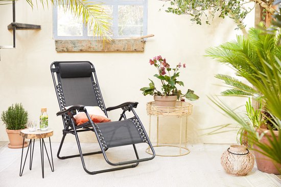 909 Outdoor - Chaise longue - avec coussin de tête - dossier et repose-pieds réglables - acier - 92 x 65 x 114 cm - pliable - poids maximal : 120 kg
