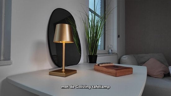 Goliving Lampe à poser Rechargeable - Sans fil et dimmable - Lampe tactile moderne - Lampe de nuit pour chambre à coucher - 26 cm - Or