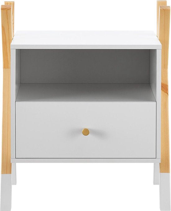 Chevet en bois / Chevet d'enfant Jamie - Blanc / Couleur bois - 1 tiroir