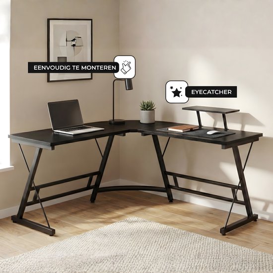 Bayt Corner Desk - Bureau - Gaming Desk - Bureau en L - Table d'ordinateur - Noir - 129 x 129 x 74 cm