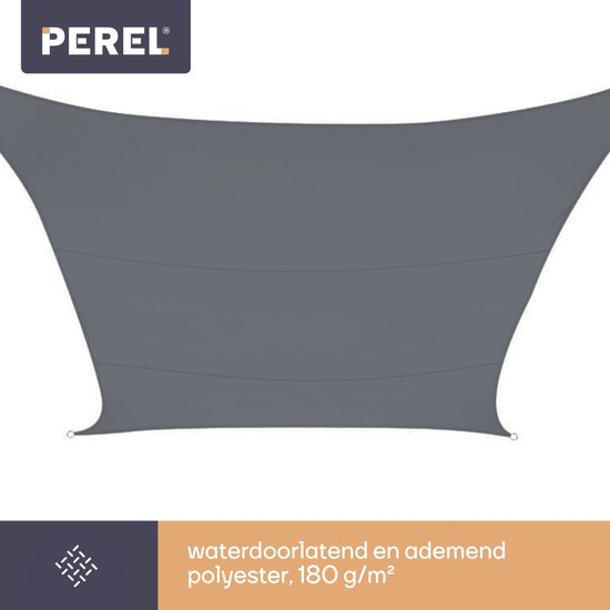 Voile d'ombrage - Perel - imperméable - 3,6 x 3,6 m, 180 g/m² - carré - gris foncé