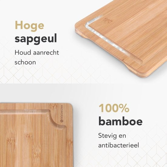 Rochester Snijplanken Hout – Borrelplank – Serveerplank - 3-Delig – Organisch Bamboe – Luxe Design – Hygienisch En Duurzaam