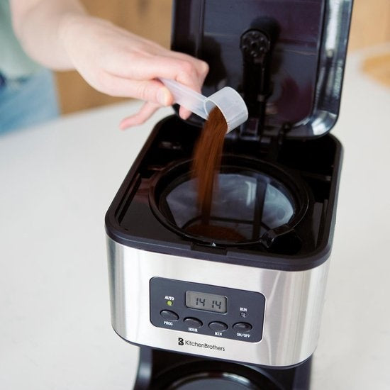 Cafetière KitchenBrothers - Avec pichet en verre - 12 tasses - Noir