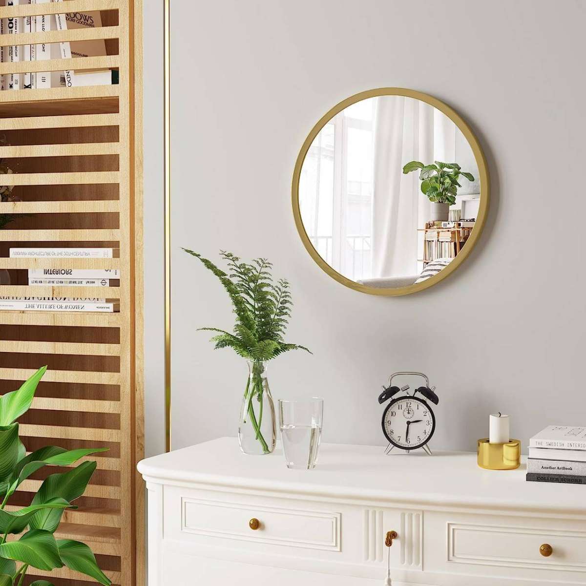Miroir mural rond WOLTU doré – Miroir moderne avec cadre métallique – Ø 40 x 2 cm