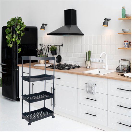 Chariot de cuisine étroit Nexxt - 4 étages - sur roues - parfait pour les petits espaces - à côté du réfrigérateur ou de la salle de bain