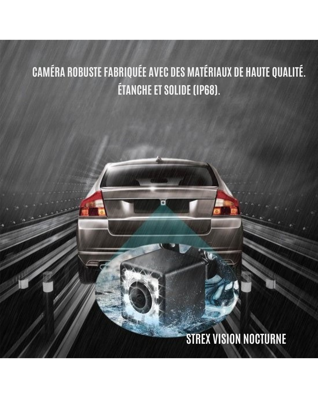 Strex Caméra de recul - RCA universel - Vision nocturne 12 LED - Étanchéité IP68 - Caméra de recul voiture