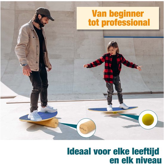 DH FitLife Planche d'équilibre en bois à bascule - Planche d'équilibre pour enfants et adultes - Fitness d'intérieur et entraînement de base, bleu