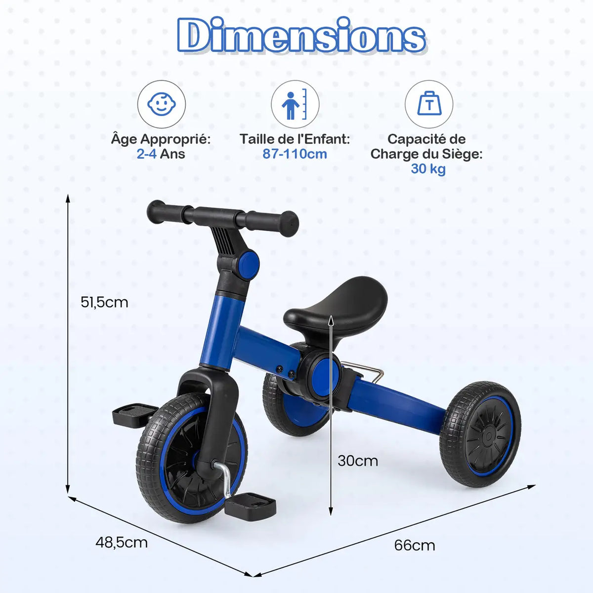 Vélo pour enfant Costway 5-en-1 - Bleu - Vélo d'équilibre avec pédales amovibles - Évolue au rythme de la croissance de votre enfant
