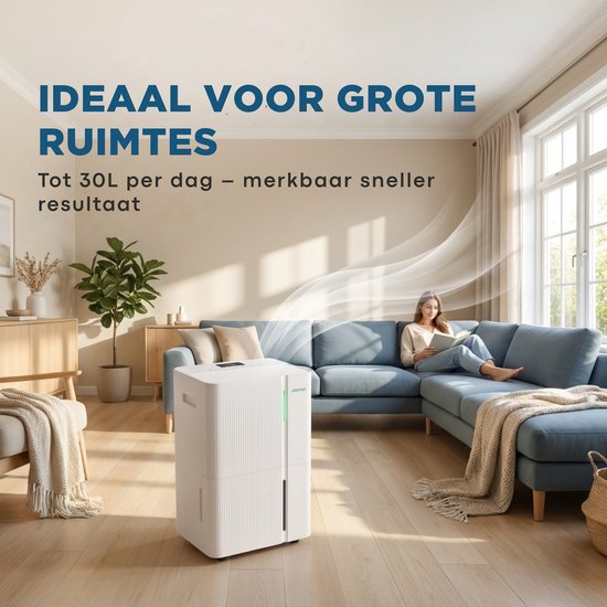 Déshumidificateur Aironex 30 L - Déshumidifie 30 litres par jour - Convient pour la cave, le salon, la chambre et la salle de bains - Absorbeur d'humidité - Déshumidificateur et purificateur d'air - Déshumidificateur pour chambre - Blanc - Déshumidificate