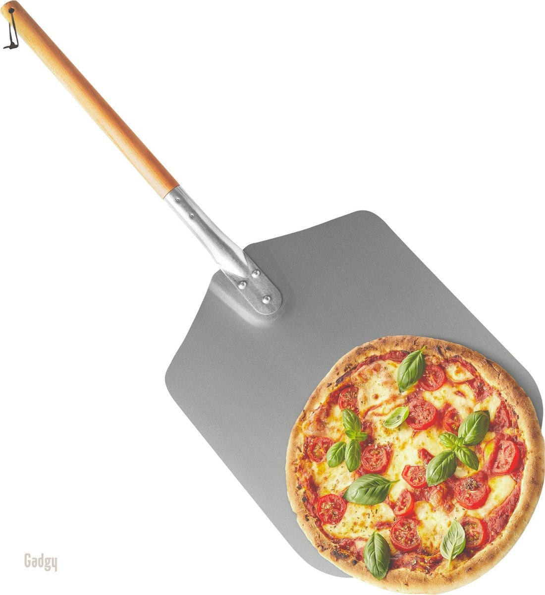 Gadgy Pelle à pizza pour BBQ et four - Spatule à pizza - Cadeau de fête des pères - Long manche en bois - VOphangible - Aluminium