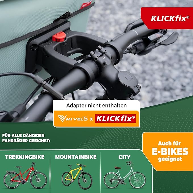 MIVELO - Sacoche de guidon compatible Klickfix - 100% étanche et pochette téléphone amovible - Polyester - Mint