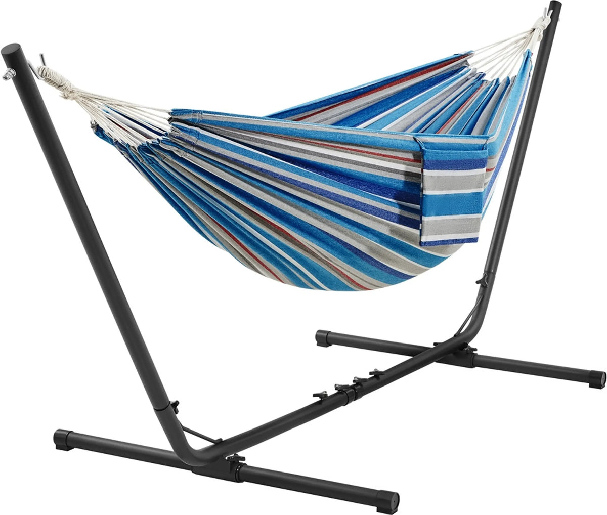 Hamac de camping avec support pour 2 à 3 personnes, réglable de 294 à 314 cm, bleu