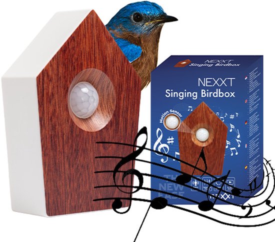 Nexxt Bird Sound House with Sensor for Toilet - Volume réglable - WC - Détecteur de mouvement - 8.6 x 3.5 x 12.5 cm - 90 g - Placard - Boîte à oiseaux - Dark Brown
