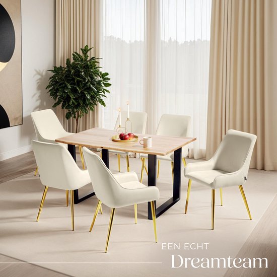 tectake® Chaise de salle à manger Avane - Aspect velours - Chaise ergonomique rembourrée avec pieds en acier doré - Capacité 120 kg - Chaise de salle à manger et de cuisine moderne - Lot de 2 - Beige