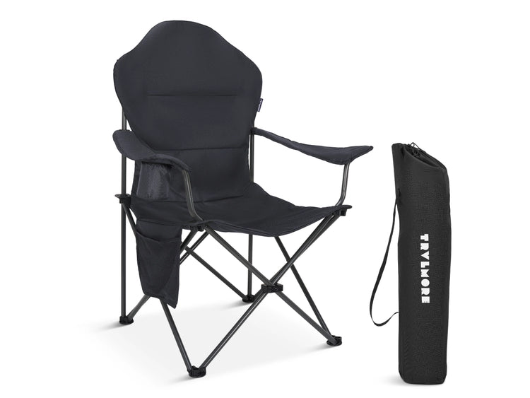 TRVLMORE Chaise de camping XXL - pliable - capacité de charge 160KG - sac de transport inclus - chaise pliante - chaise de pêche - chaise de camping - chaise pliante - gris