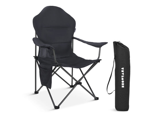 TRVLMORE Chaise de camping XXL - pliable - capacité de charge 160KG - sac de transport inclus - chaise pliante - chaise de pêche - chaise de camping - chaise pliante - gris