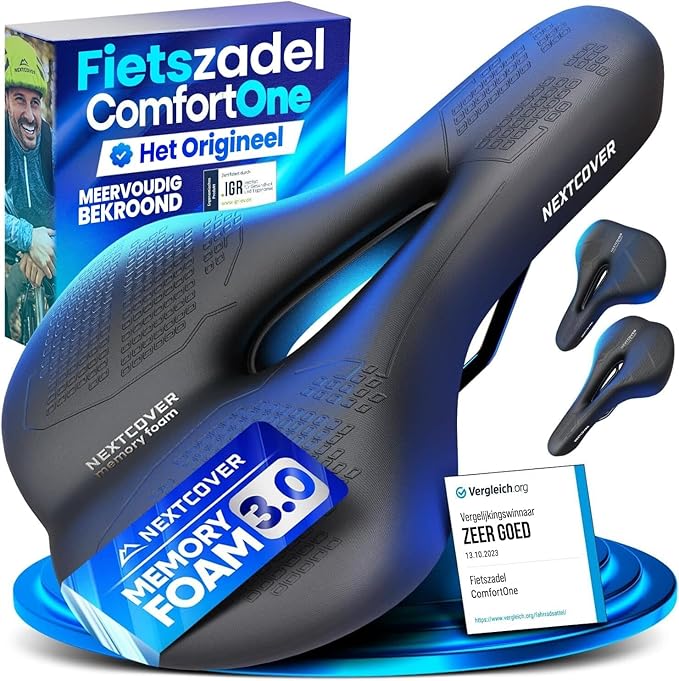 Selle de vélo Nextcover ComfortPro - Mousse à mémoire de forme - Imperméable - Respirante - Noire