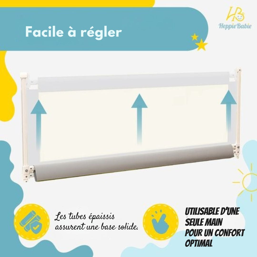 Barrière de lit HeppieBabie  - universelle - extra longue 150 CM - réglable - avec filet de sécurité - grise