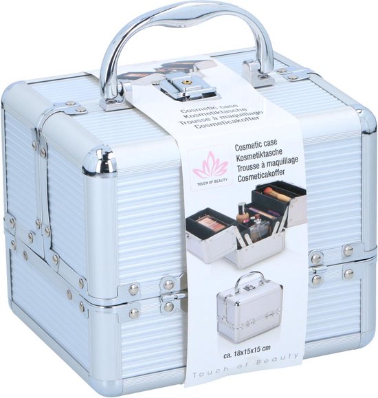 Touch Of Beauty Make Up Case Silver - Organisateur de cosmétiques - avec poignée et serrure à clé