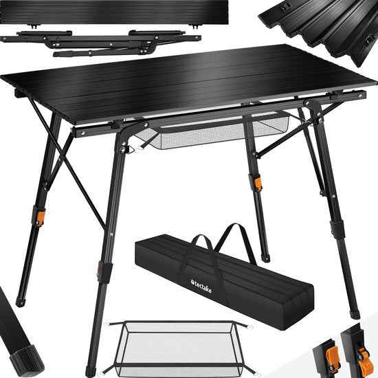 tectake®- Table de camping en aluminium table de camping - pliable - réglable en hauteur - LxLxH : env. 90x52x47cm - noir - 404983
