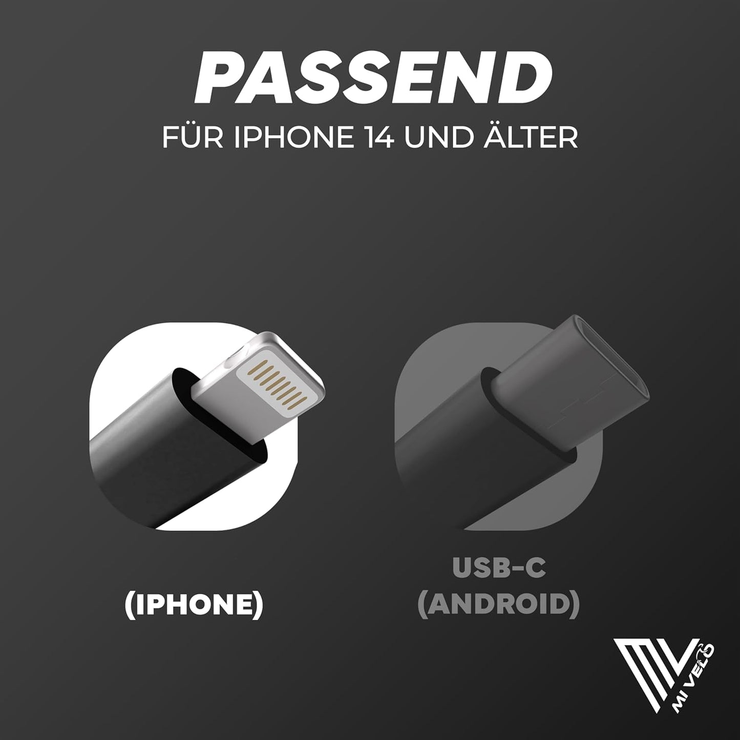 MIVELO E-bike Charging Cable for Bosch Display - 35 cm OTG Cable for iPhone (Lightning), USB-C & Micro-USB - Convient à Intuvia, Kiox (pas 300), Nyon (ancien modèle)