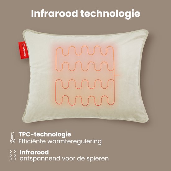 Auronic Heat Pillow - Velours - 45x60 - Sans fil - Rechargeable - Oreiller électrique - Infrarouge - Taupe