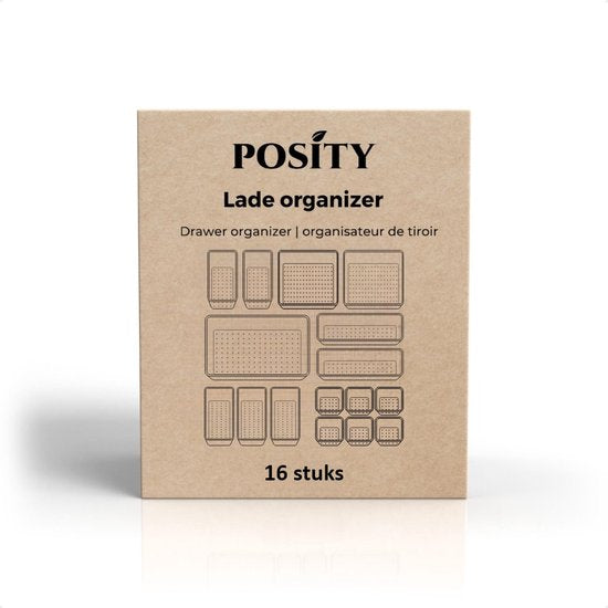 Posity Organisateur de tiroirs - 16 pièces - Plateaux d'organisation - Plateaux de tiroirs - Plateaux de stockage - Organisateur de maquillage - Pour la cuisine, la salle de bain et le bureau - Plastique - Transparent