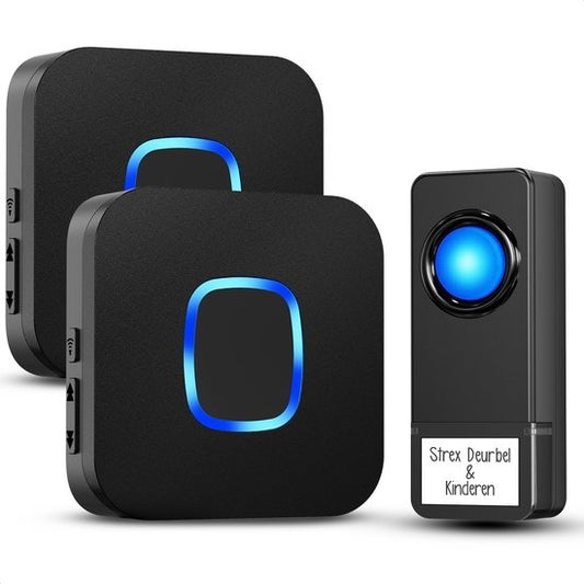 Sonnette de porte sans fil Strex avec 2 récepteurs - Plug & Play - 300 mètres - 4 volumes / 58 mélodies - IP55 Waterproof
